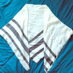 White Knit Scarf with Black Stripes